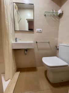 滨海托萨P&R hostals Maria Rosa的一间带卫生间、水槽和镜子的浴室