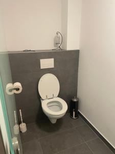 格拉茨Ruhiges Appartement im Grünen的浴室位于隔间内,设有白色卫生间。