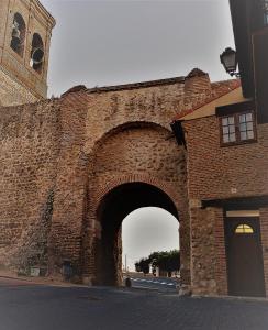 奥尔梅多Magia en el Arco的建筑前方有拱门的旧砖墙