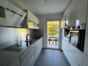 巴登-巴登Deluxe Apartment Baden-Baden的厨房配有水槽和炉灶 顶部烤箱