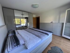 巴登-巴登Deluxe Apartment Baden-Baden的一间卧室配有一张大床和大镜子