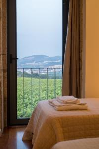 布拉加Braga House & Wine的客房设有一张床和一个美景窗户。