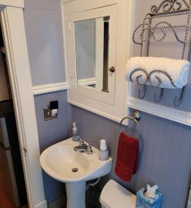 De SmetPrairie House Manor Bed and Breakfast的一间带水槽、卫生间和镜子的浴室