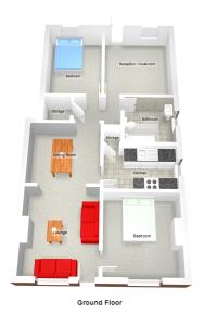 特伦特河畔斯托克Hanford Apartments by YourStays的配有红色椅子的房间的平面图