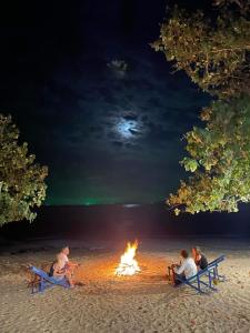 俊穆岛俊穆岛阳光微笑海滩旅馆的一群人坐在海滩上的火堆旁