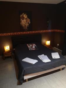 Damparis德拉伯德多迈恩酒店的一间卧室配有带毛巾的床