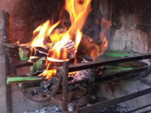 GualeguaychúHabitaciones en casa encantada para viajeros的烤架上的肉片,燃烧火焰