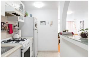 墨西哥城Ny Napoles Condos WTC的厨房配有白色家电和白色冰箱