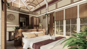 DadapanJawa Jiwa G-Land Resort的一间设有床铺的卧室,位于带窗户的房间内