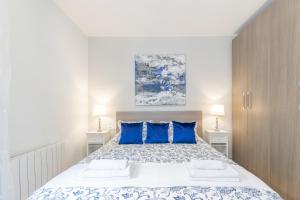 巴塞罗那Elegance Barcelona Rentals的一间卧室配有一张带蓝色枕头的大床