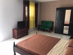 埃斯帕戈斯CA FILO的一间卧室配有一张床、一把椅子和电视