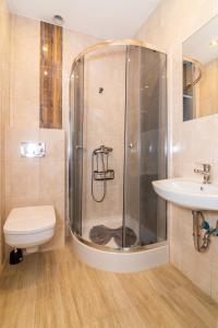 库多瓦-兹德鲁伊Willa Diament的带淋浴、卫生间和盥洗盆的浴室