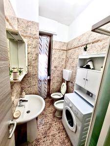 亚历山德里亚Comodo Bilocale in ottima posizione的一间带水槽和洗衣机的浴室