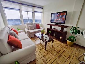 拉巴斯Cómodo, amplio y céntrico apartamento en Sopocachi的客厅配有白色沙发和电视