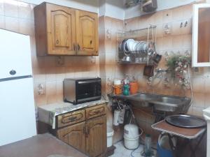Quḩāfahمنطقة الاستاد بطنطا的一间带水槽和微波炉的小厨房