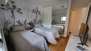布宜诺斯艾利斯Mi corazon en San Telmo的一间卧室配有两张床和镜子