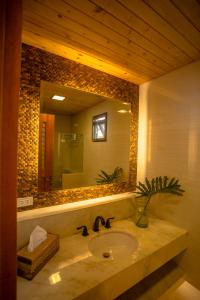 San MateoEstancia de lorenzo的一间带水槽和大镜子的浴室