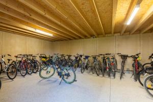 圣若里奥Grand studio bord du lac的停放在车库里的一捆自行车