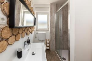 卢布尔雅那Apartments Rok的一间带水槽和淋浴的浴室