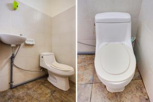 名古屋SPOT ON 91879 Emes Jaya Homestay的浴室的两张照片,配有卫生间和水槽