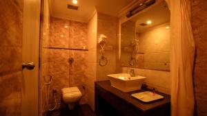 迈索尔National Residency的一间带水槽、卫生间和淋浴的浴室