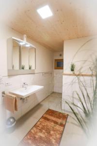 圣布拉辛Daheim im Geissetal的浴室设有水槽、镜子和地毯。