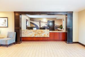 丹佛Staybridge Suites Denver - Central Park, an IHG Hotel的酒店大堂设有前台和椅子