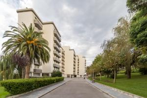 桑坦德Apartamento Junto Playa Sardinero Con Parking的棕榈树建筑前的街道
