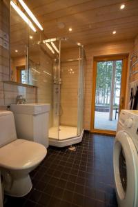 AlvajärviRantarovio的浴室配有卫生间、淋浴和盥洗盆。