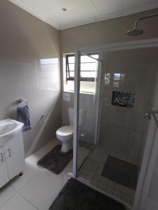 Glen Eden2 Bedroom Guest Suite at A-frame Glengariff Beach的带淋浴、卫生间和盥洗盆的浴室