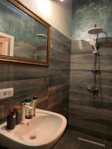 普里兹伦Hotel In Time的一间带水槽和镜子的浴室
