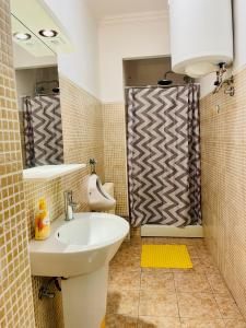 诺维萨德Hostel Stari Grad的一间带水槽、卫生间和镜子的浴室