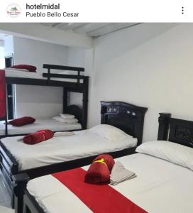 Pueblo BelloMIRADORES D ALESSANDRA的一间设有两张床铺和红色枕头的客房