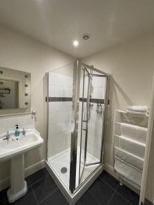 奥尔顿白鹿宾馆的带淋浴和盥洗盆的浴室
