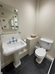 奥尔顿白鹿宾馆的浴室配有白色卫生间和盥洗盆。
