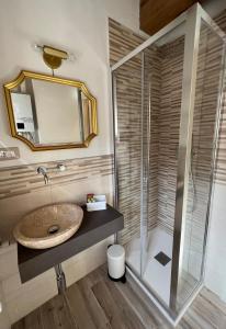 比萨San Ranieri Tiny Tower的一间带水槽和淋浴的浴室