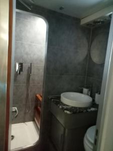 格吕桑Loc de cabines sur Yacht的浴室配有卫生间、盥洗盆和淋浴。