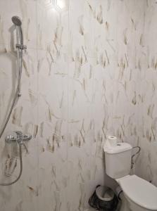 多布里奇Апартаменти Москва的带淋浴和卫生间的白色浴室