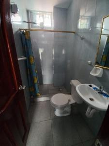 通苏帕Villas Karen的浴室配有卫生间、淋浴和盥洗盆。