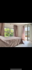 圣路易La villa petite Camargue的一间卧室设有一张床和一个大窗户