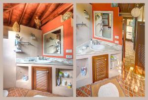 拉奥罗塔瓦Finca Cebollino的浴室的两张照片,配有水槽和镜子