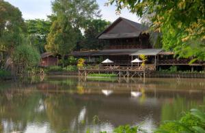 山打根Sepilok Nature Lodge - Formerly known as Sepilok Nature Resort的水体旁的建筑物