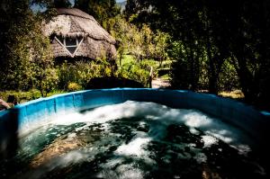 圣何塞德迈波Lodge del Maipo的房子前装满水的蓝色浴缸