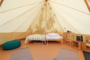 TeşilaValea Doftanei Glamping的一间设有帐篷、床和垫子的客房