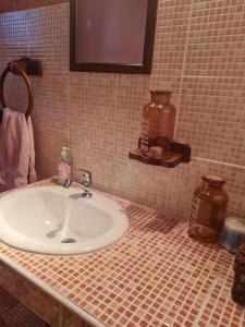 RisovacVikendica Pahuljica的一间带水槽和瓷砖台面的浴室