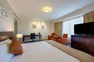 阿德莱德阿德莱德大臣酒店的配有一张床和一台平面电视的酒店客房