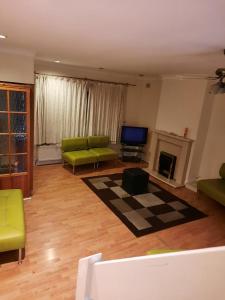 WellingRelevant properties的客厅配有绿色家具和壁炉
