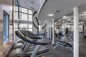 洛杉矶Luxury Residence Loft 3 Beds with Pool and Gym的健身房,配有一排跑步机和机器
