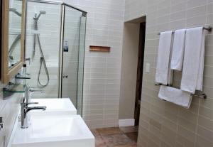 斯瓦科普蒙德Atlantic Villa Boutique Guesthouse的一间带水槽和淋浴的浴室