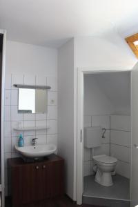 Karlsdorf-NeuthardGasthaus zum Ritter的一间带水槽和卫生间的浴室